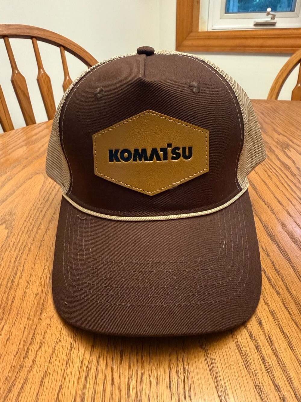 Komatsu Brown and Tan Mesh Trucker Hat with Faux Leather Patch